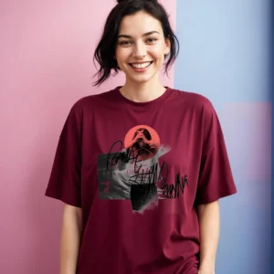 Printed Round Neck Cotton Blend Maroon T-Shirt